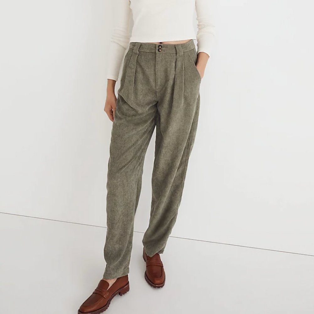 Madewell Corduroy High-Rise Tapered Pants in Sage